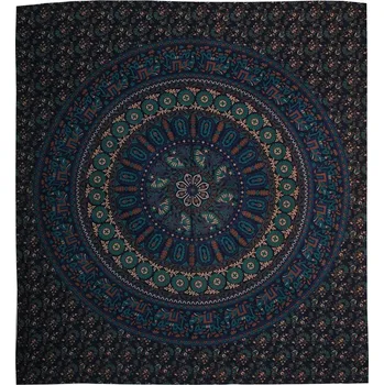 Přehoz na lůžko BOB Batik indický přehoz na postel Květy a sloni, modro tyrkysový, 225 x 200 cm bavlna. King size. Dvoulůžko.