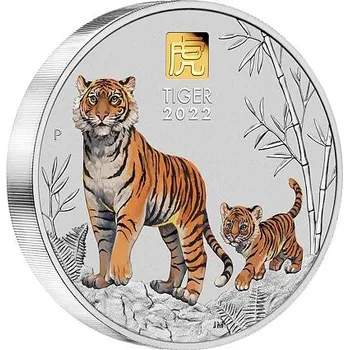 Lunární série III. - Exkluzivní stříbrná mince Year of the Tiger (Rok tygra) 1 kg 2022 Color Gold Privy Mark