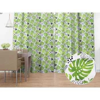 ubrus Bavlněný závěs Sandra SA-175 Zelené listy Monstera 150x140 cm