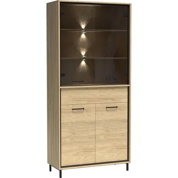 Knihovna Mediolan - vitrína M3 + KOVOVÉ NOŽIČKY - natural hikora