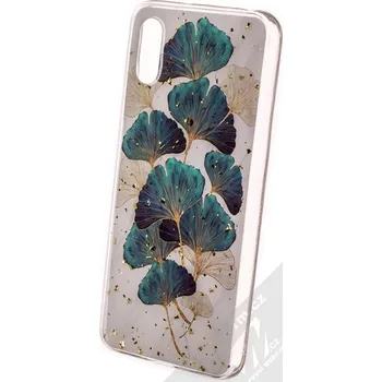 Pouzdro na mobilní telefon 1Mcz Gold Glam Lístky TPU ochranný kryt pro Xiaomi Redmi 9A, Redmi 9AT bílá zelená (white green)