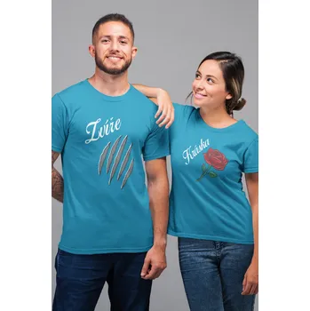 Pánské tričko Trička pro páry Kráska a zvíře Barva: Tyrkysová, Dámska velikost: 2XL, Pánska velikost: XL