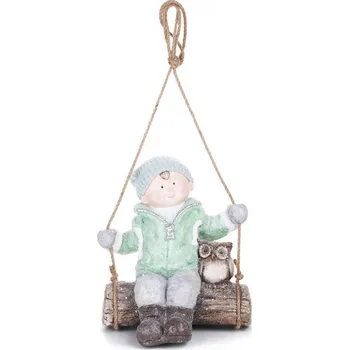 Vánoční dekorace Postavička Vánoce, Chlapeček na houpačce se sovičkou, 34,5x25,5x39,5 cm