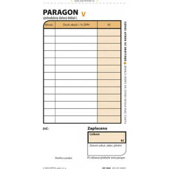Optys 1089 paragon blok 75 mm x 150 mm číslovaný 2 x 50 listů NCR