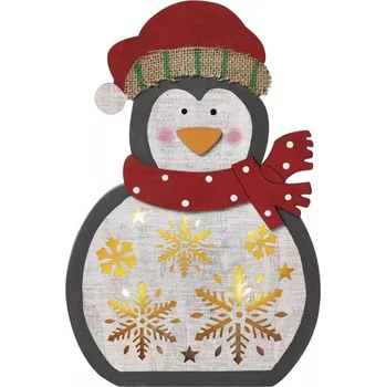 Dekorativní svítidlo Emos LED vánoční tučňák dřevěný | 30 cm | 2x AA | vnitřní | teplá bílá | časovač | DCWW08