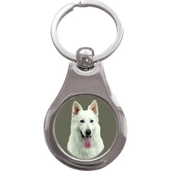 Přívěsek na klíče kolečko s potiskem Bílý švýcarský ovčák