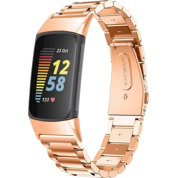 Ostatní příslušenství k chytrým hodinkám eses Kovový řemínek pro Fitbit Charge 5 a 6 - Růžová zlatá