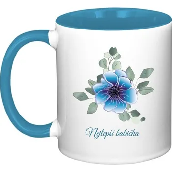 Hrnek malý barevný s potiskem Hrnek - Nejlepší babička Modrý květ akvarel