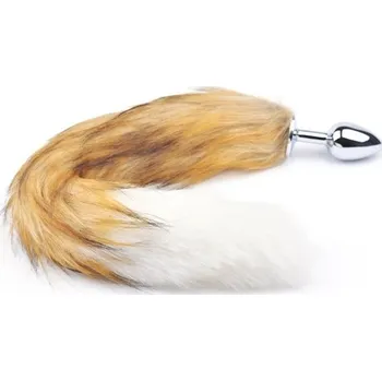 Anální kolík VšeNaSex.cz Ocelový anální kolík Yellow-White Fox Tail