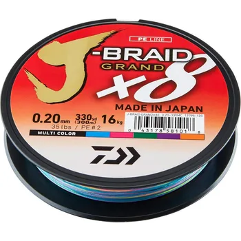 Daiwa pletená šňůra J-Braid Grand X8 Multi-Color 300m Průměr: 0,16mm, Nosnost (kg): 10kg, Nosnost (lb): 22lb