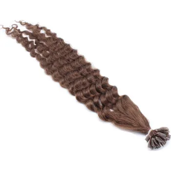 Příčesek 60cm vlasy pro metodu keratin 0,7g/pr. kudrnaté – středně hnědá