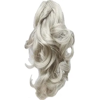 Příčesek Clip culík / cop ze 100% japonského kanekalonu 60cm vlnitý - stříbrná