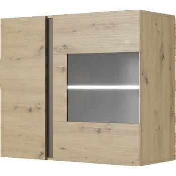 Knihovna Eoshop Závěsná prosklená Vitrína CORA 96, Dub Artisan / Dub Artisan / Černý Grafit
