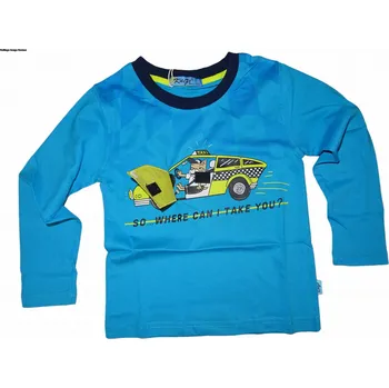 Chlapecké tričko světle modré barvy dlouhým rukávem a autem TAXI RUN 98