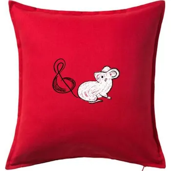 Polštář Myš houslový klíč - Polštář 50x50 - 50x50 - Včetně výplně ( Červená )