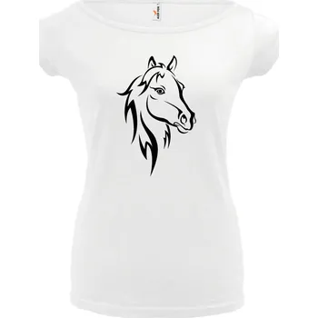 Dámské tričko KŮŇ 3 (Dámské tričko bílé, černý potisk) (Dámské tričko s potiskem)