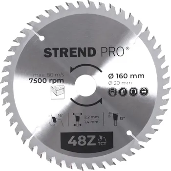 Pilový kotouč STREND PRO 2232019 Kotouč pilový, na dřevo, 160mm, 48 zubů, 20/16mm, 2,2mm, TCT