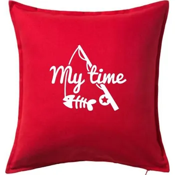 Polštář Rybaření - My time - Polštář 50x50 - 50x50 - Včetně výplně ( Červená )