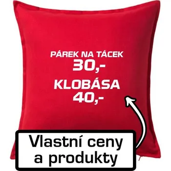 Polštář Párek na tácek a klobása - Polštář 50x50 - 50x50 - Pouze potah ( Červená )