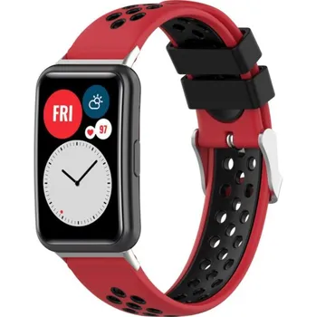 Příslušenství k chytrým hodinkám eses Silikonový řemínek dírkovaný pro Huawei Watch Fit a Huawei Watch Fit New - Červeno černý