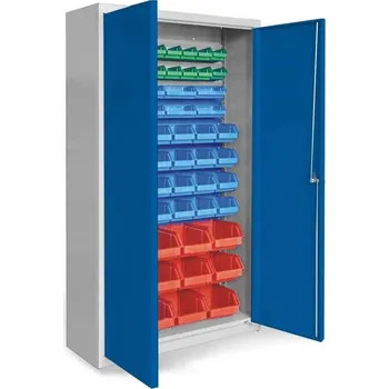 Skříň se závěsnými boxy TechBox, korpus šedý RAL7035, dveře modré RAL5005, v x š x h: 1800 x 1000 x 390 mm