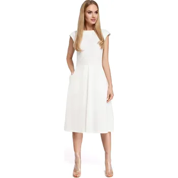 Dámské šaty M296 Šaty s obrácenými záhyby - ecru barva EU S
