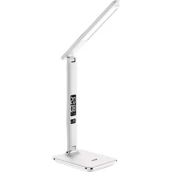 Lampička Kožená stmívatelná LED stolní lampa s displejem 6W 360lm, měnitelná barva světla, bílá