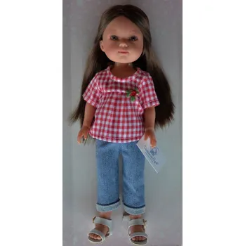 Panenka Realistická panenka holčička Carlota v červenobílé kostkované halencei od firmy Vestida de Azul (Carlota- 28 cm )