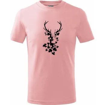 Jelen z listů - Tričko dětské bavlněné - 146 cm/10 let ( Růžová )