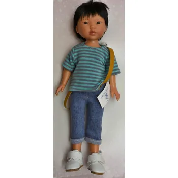 Panenka Realistická panenka chlapeček Kenzo v bílé vestě s kapucou v pruhovaném tričku od firmy Vestida de Azul (Kenzo - 28 cm )