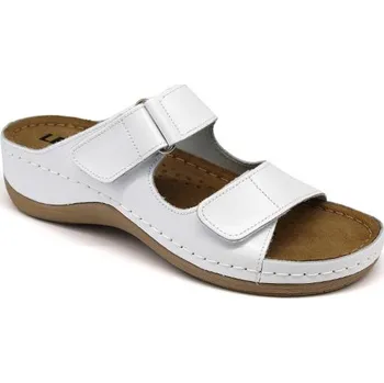 Dámská zdravotní obuv Leon 905 Dámská pracovní kožená zdravotní obuv s přezkami na suchý zip - Bílá Velikost: 37