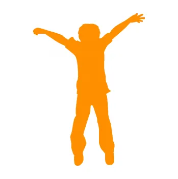 samolepka Děti silueta 008 pravá kluk skáče (06 - oranžová) SAMOLEPKA NA AUTO, NÁLEPKA, FÓLIE, POLEP, TUNING, VLASTNÍ TEXT, TISK, AUTOSAMOLEPKY.cz, POLEPY, OBRÁZEK, LOGO, 3D STICKERS