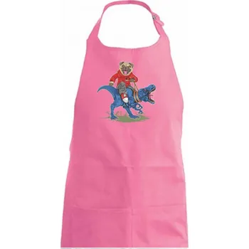 Kuchyňská zástěra Mops a tyranosaurus - Dámská zástěra na vaření - Univerzální velikost ( Růžová )