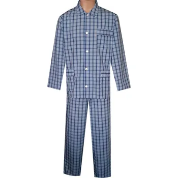 Pánské pyžamo FOLTÝN Pánské Pyžamo Popelín PI28 modrá kostka 5XL