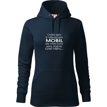 Dámská mikina Chtěla jsem k Vánocům mobil - Mikina dámská Cape s kapucí - S ( Námořní modrá (velmi tmavá - téměř černá) )
