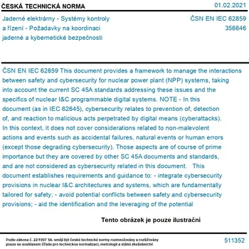 ČSN EN IEC 62859 - Jaderné elektrárny - Systémy kontroly a řízení - Požadavky na koordinaci jaderné a kybernetické bezpečnosti - Tisk