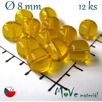Dětské navlékací korálky České skleněné tm. žluté soudečky 8mm 12 ks