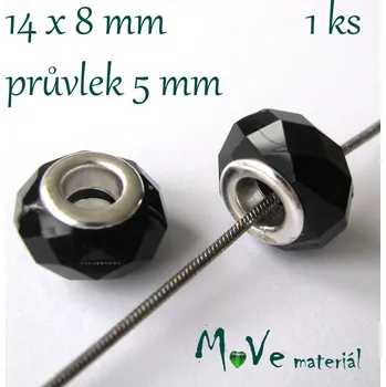 Dětské navlékací korálky Korálek skleněný s šir. průvlek. 1 kus, černý