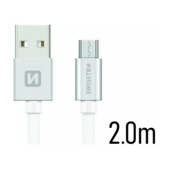 SWISSTEN TEXTILE datový kabel USB - micro USB 2m stříbrná 71522303