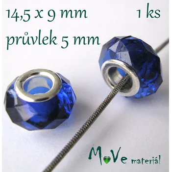 Dětské navlékací korálky Korálek s šir.průvlekem plast 1kus, modrý