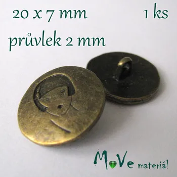 Knoflík Bižuterní kovový knoflík 20x7mm, 1ks, staromosaz