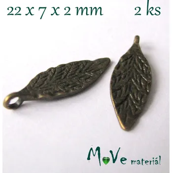 Přívěsek Přívěsek LÍSTEČEK 22x7x2mm, 2ks, staromosaz