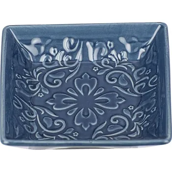 Mýdlenka Miska na mýdlo, modrá s rustikálním vzorem, keramická, 10,5 x 10,5 x 2,5 cm, WENKO