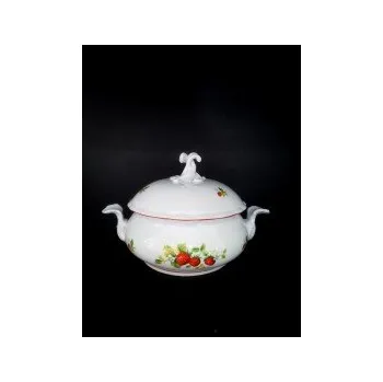 Český porcelán Mísa na polévku a na zeleninu s víkem kulatá 2l., porcelán jahody