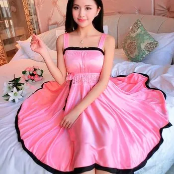 Dámská noční košile Romantická dámská noční košilka s krajkou a mašličkou v pase Barva: Růžová, Velikost: L