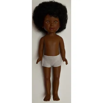 Panenka Snědá realistická panenka Paulina bez oblečení od firmy Vestida de Azul (Španělská panenka - 33 cm - krátké kudrnaté černé vlasy)