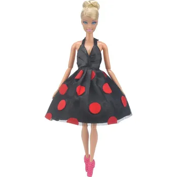 Retro šaty 60. let pro panenky Barbie Varianta: 4 černé s červenými puntíky