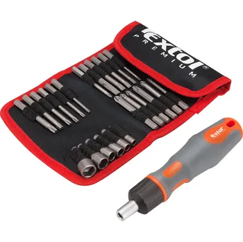 Šroubovák POŠK. OBAL šroubovák ráčnový s hroty, sada 25ks, (-) 3-4-5-6-7x65mm, PH 0-1-2-3x65mm, PZ 1-2-3x65mm, T 10-15-20-25-27-30x65mm, CrV, EXTOL PREMIUM