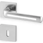 Dveřní kování LINIA R HR efekt nerez bílá KK (Dveřní rozetové kování LINIA R HR efekt nerez bílá KK , vhodná pro interiér, pro dozický (obyčejný), cylindrický (fab) zámek, nebo s uzamykací páčkou na WC.)