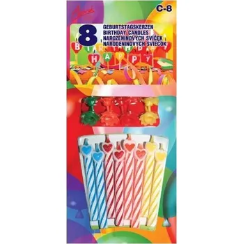 Dortová svíčka 8 narozeninových svíček se srdíčkem + 8 stojánků